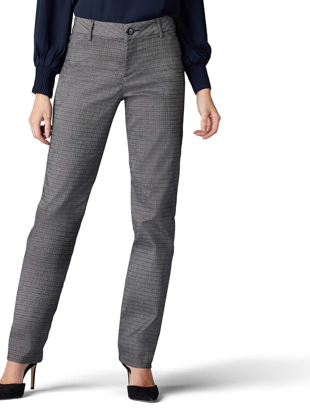 Lee Wrinkle Free Relaxed Fit Straight Leg Pant Black White Rockhill Plaid